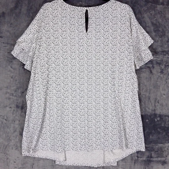 Adrianna Papell Blouse Womens 2X White Black Flutter Sleeve Scoop Neck Tunic Top - Picture 2 of 9
